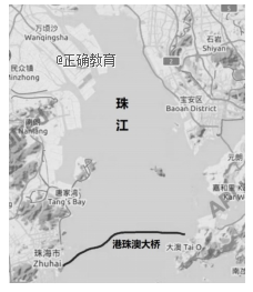 港珠澳大桥,位于珠江入伶仃洋的入海口,港珠澳大桥