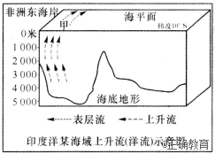 下图为印度洋某海域上升流(洋流)示意图,读图,