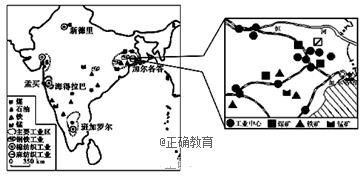 读印度工业分布示意图. 完成下列问题.