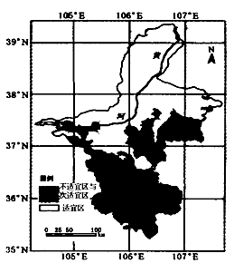 下图为宁夏枸杞种植适宜状况分布图,据此回答1—3题.