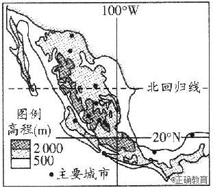 甲图示意墨西哥主要城市分布,乙图示意我国西