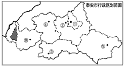 读"泰安市行政区划简图,图中数字与其代表的行政区对应正确的是①